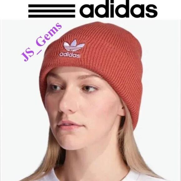 Adidas Beanie Hat Womens OS Knit Folded Cuff Pink Logo - Picture 1 of 16